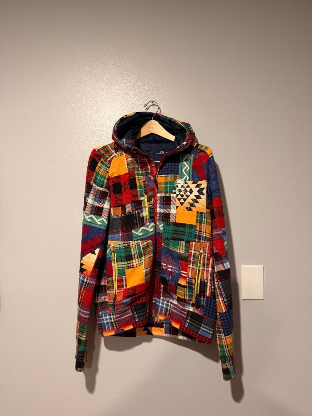 RLX Ralph Lauren Aztec Native Patchwork Hoodie Men’s Medium Full Zip Lined